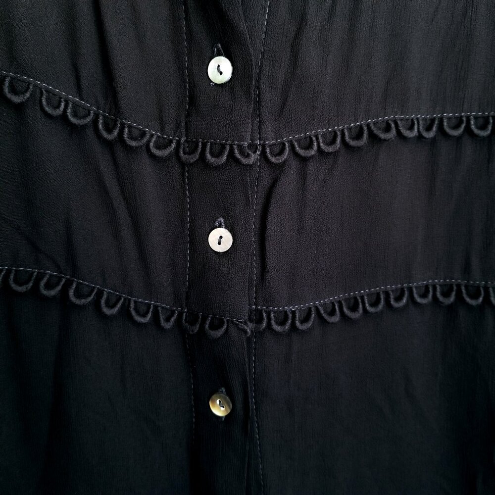 NWT Cleobella Autumn Blouse Jet Black Semi Sheer Size Large Tiered Trim High End - Picture 13 of 16